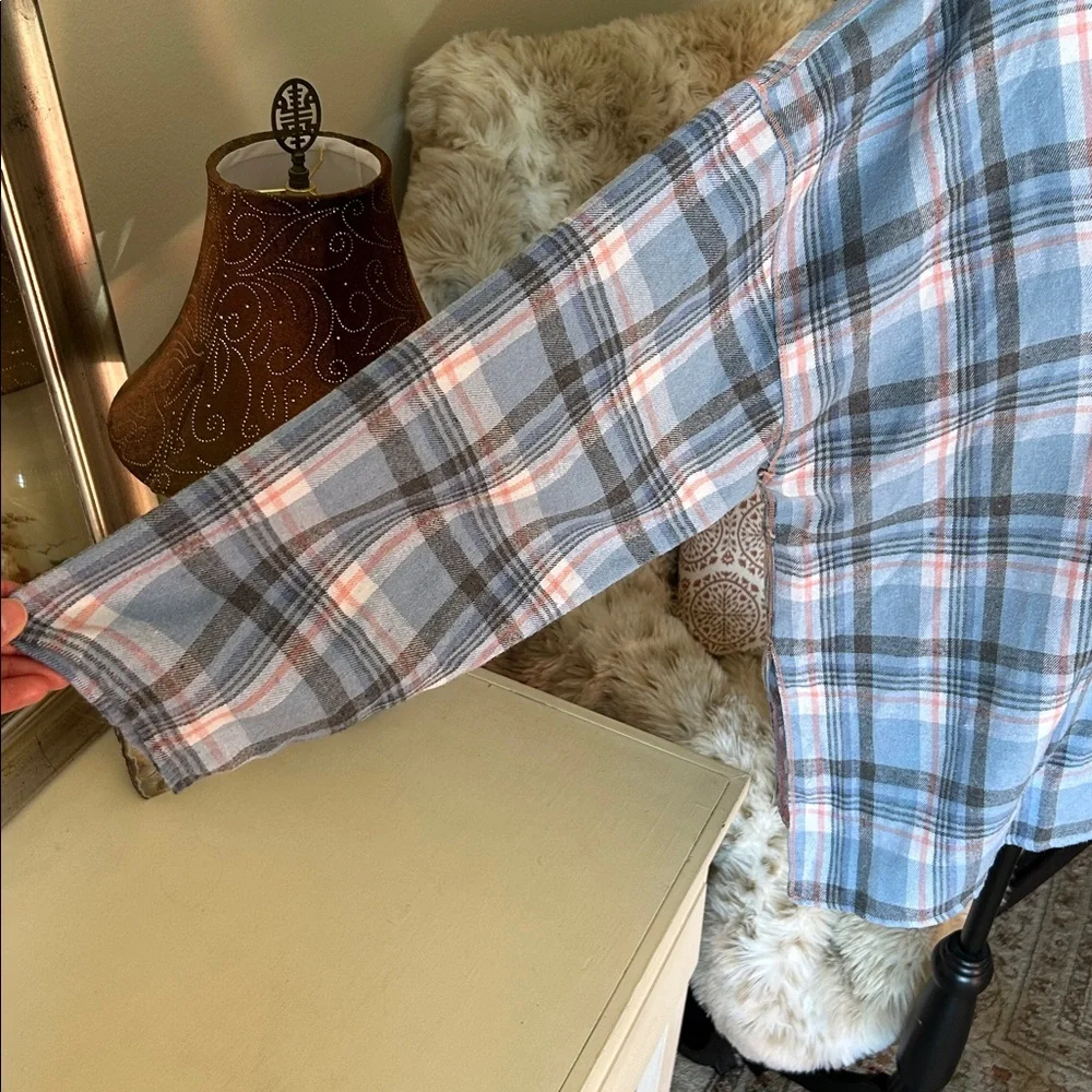 FP Sunday morning, sleep shirt, light blue flannel pop over polo collared top S - Picture 4 of 15